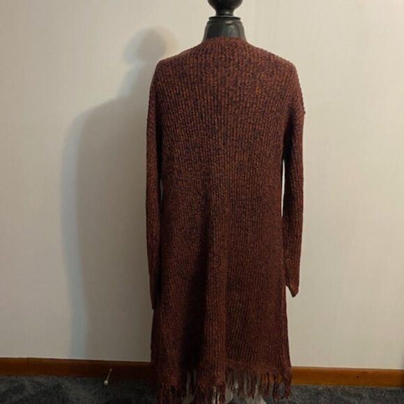 Signature 1 Studio Rust/Navy open cardigan with fringe bottom, size L - Picture 2 of 4